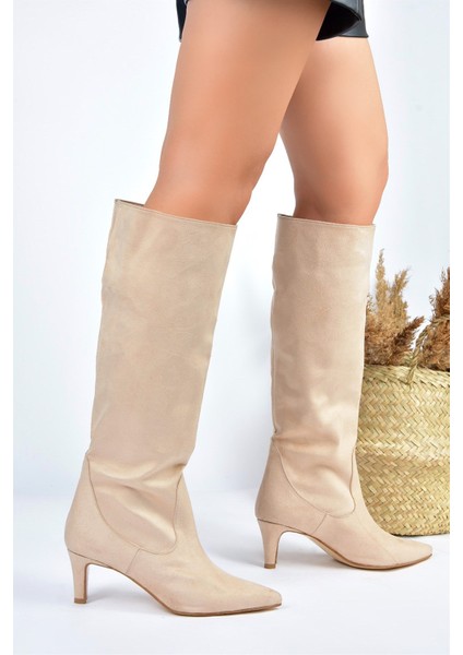 Ten Süet Kısa Topuklu Kadın Çizme L882870402 modelleri