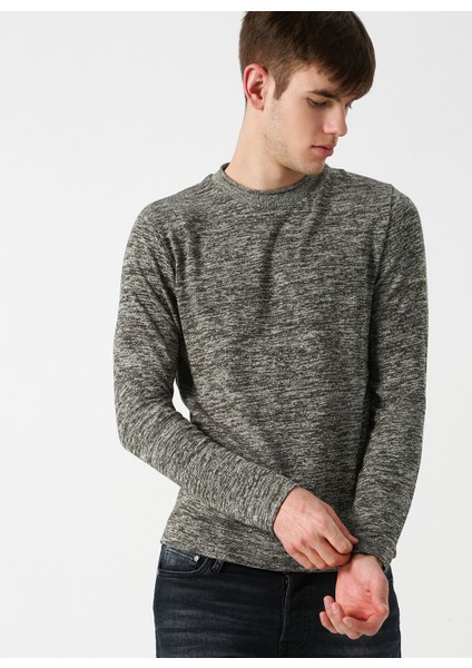12160904 Fresh Knit O Yaka Erkek Haki Melanj Kazak