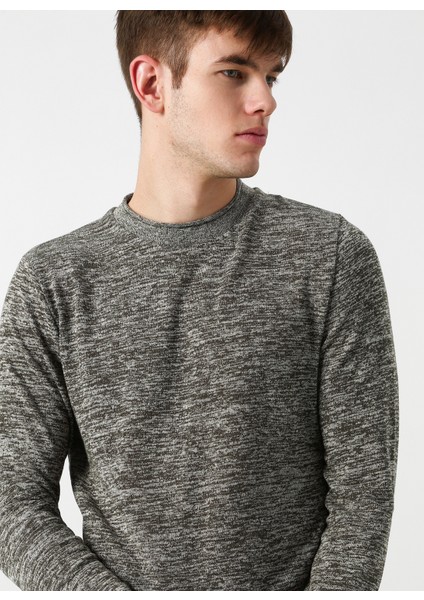 12160904 Fresh Knit O Yaka Erkek Haki Melanj Kazak