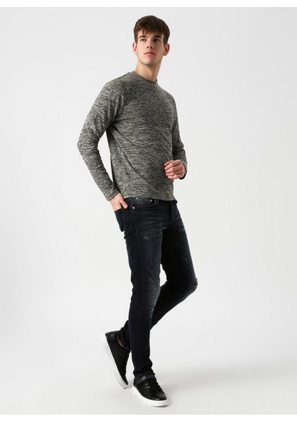 12160904 Fresh Knit O Yaka Erkek Haki Melanj Kazak
