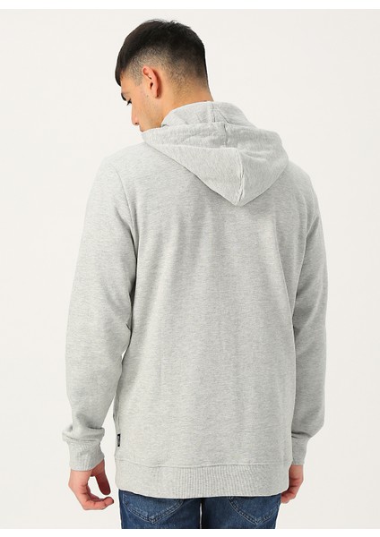 Gri Kapüşonlu Baskılı Sweatshirt