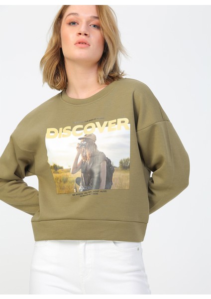 Yeşil Baskılı Sweatshirt