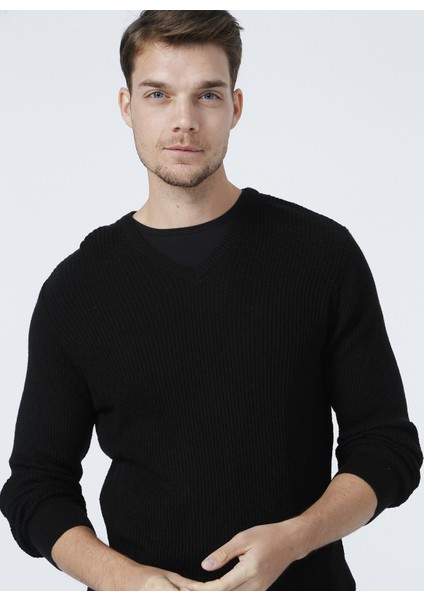 V Yaka Basic Siyah Erkek Kazak - BUTTON-Y fiyatları