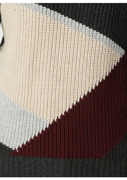 O Yaka Ajurlu Desen Antrasit Melanj Kazak fiyatları