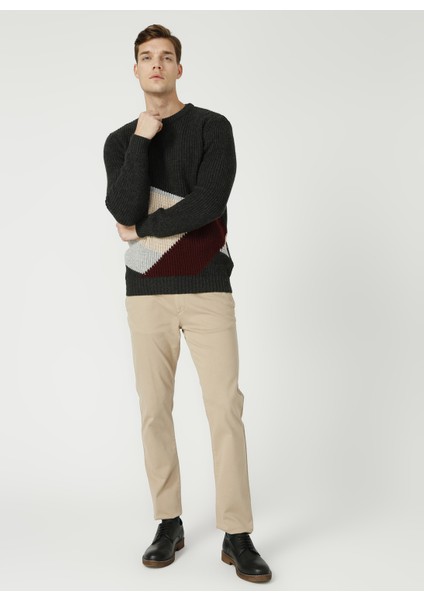 O Yaka Ajurlu Desen Antrasit Melanj Kazak indirimleri