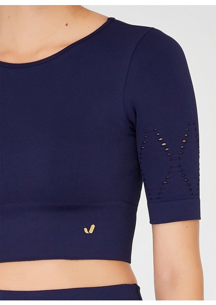 Naples Kısa Kol Crop Top Econyl Lacivert