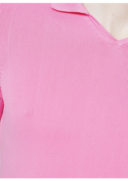 Polo Studio X Fabrika V Yaka Basic Pembe Triko