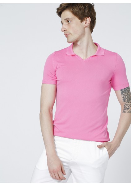 Polo Studio X Fabrika V Yaka Basic Pembe Triko