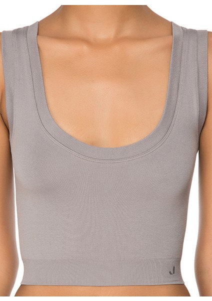 Linden Açık Yaka & Yumuşak Dokulu Gri Crop Top fırsatları