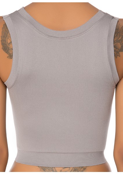 Linden Açık Yaka & Yumuşak Dokulu Gri Kadın Crop Top fiyatları