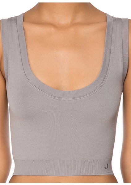 Linden Açık Yaka & Yumuşak Dokulu Gri Kadın Crop Top modelleri