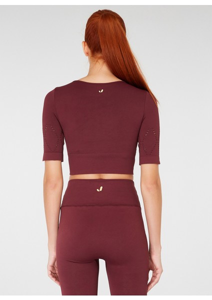 Naples Kısa Kol Crop Top Econyl Bordo