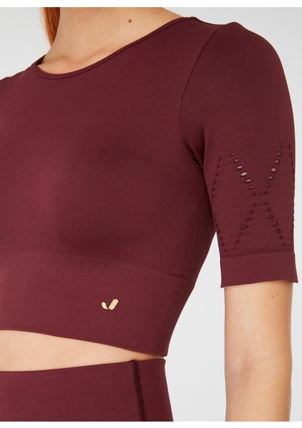 Naples Kısa Kol Crop Top Econyl Bordo