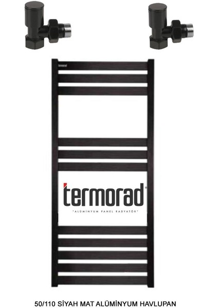 50 x 110 cm Termorad Petsa Slim +2 Adet Radyatör Havlupan Vanası Siyah Mat 1/2'