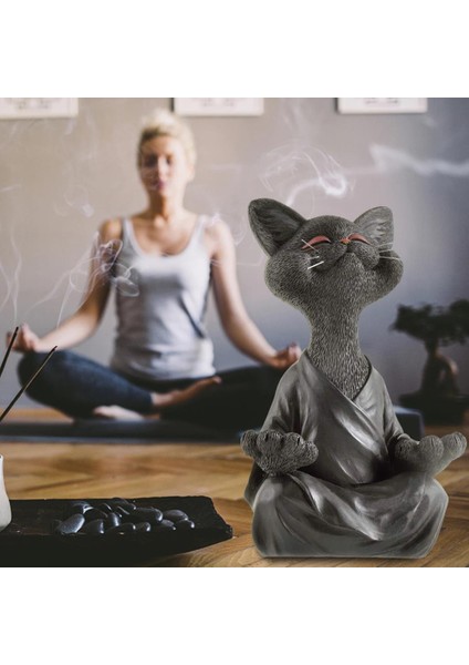 Dekoratif Yoga Yapan Kedi Biblo Meditasyon Kedi Heykeli Ev Dekoru