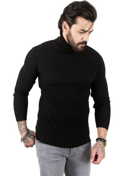 Siyah Tam Balıkçı Yaka Çizgili Örme Kazak 2100016 modelleri