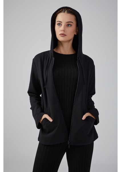 Kapüşonlu Cepli Sweatshirt Fermuarlı - Siyah fiyatları