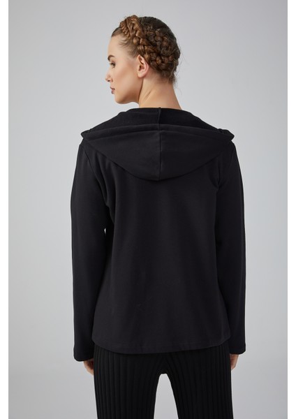 Kapüşonlu Cepli Sweatshirt Fermuarlı - Siyah modelleri