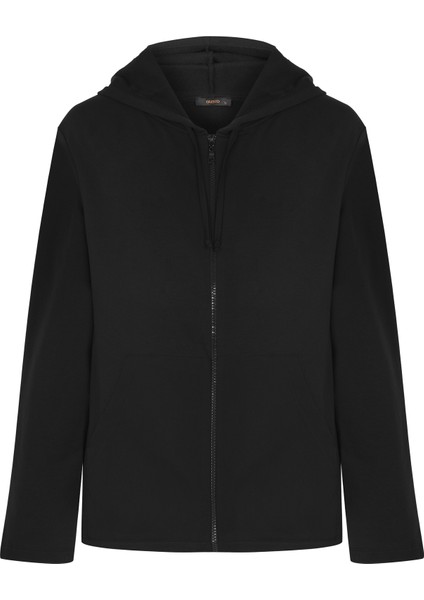Kapüşonlu Cepli Sweatshirt Fermuarlı - Siyah fırsatları