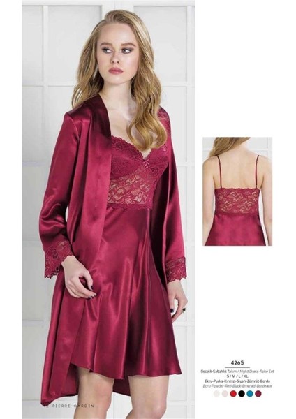 4265 Saten Dantel Gecelik Sabahlık Takım