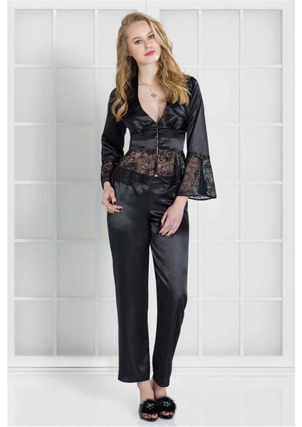 1100 Dantelli Saten Pijama Takımı