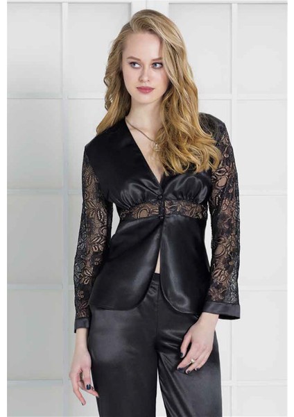 1121 Dantelli Saten Pijama Takımı