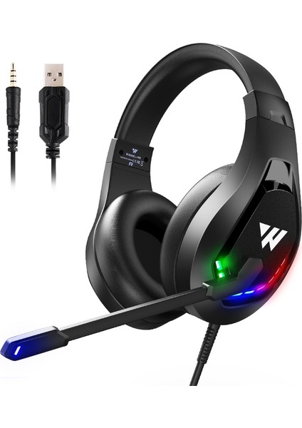 USB + 3.5mm 4 Pin Ayarlanabilir Rgb Işık Oyun Kulaklığı Siyah (Yurt Dışından)