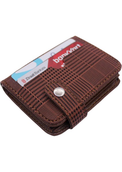 Deri Görünümlü Ekoseli Içi Şeffaf Kartlık & Cüzdan