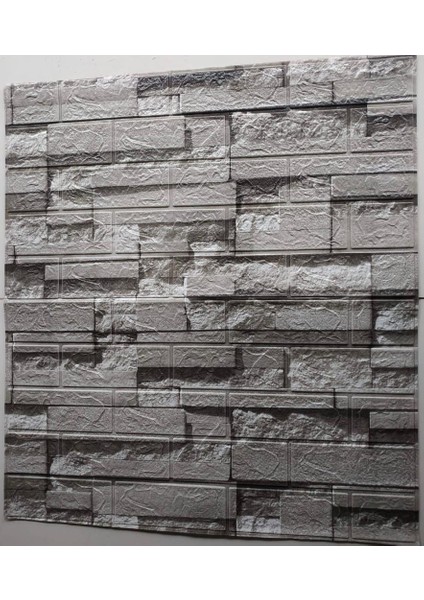 Yapışkanlı 3 Boyutlu Yığma Tuğla Gri Duvar Kağıdı 3D Panel NW115