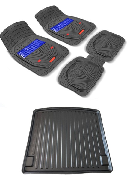 Ford Focus 2 Sedan (2007-2011) Genije Mavi Havuzlu Paspas + Elmas Kesim Kalın Stepne Bagaj Havuzu