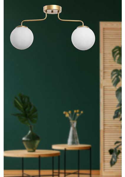 Glop 2'li Kahverengi-Beyaz Camlı Avize