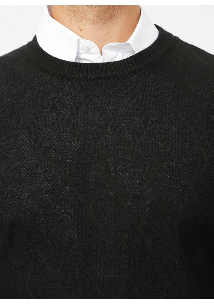 Bisiklet Yaka Basic Jakarlı Siyah Erkek Kazak - BENJAMIN fiyatları