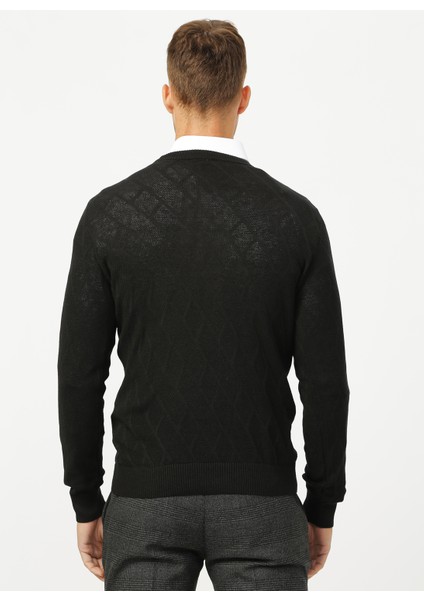 Bisiklet Yaka Basic Jakarlı Siyah Erkek Kazak - BENJAMIN modelleri