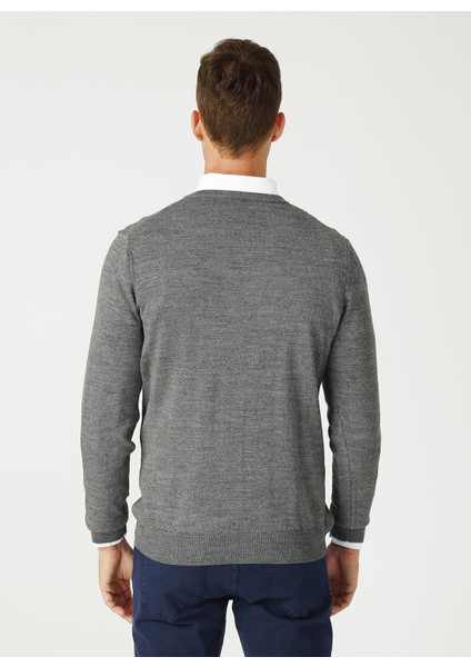 V Yaka Düz Gri Melanj Kazak modelleri