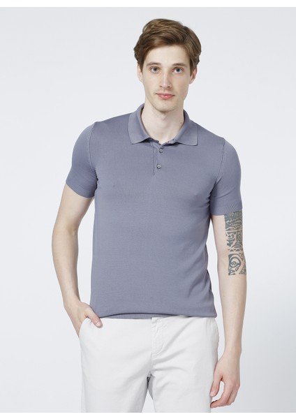 Polo Studio X Fabrika Polo Yaka Basic Gri - Mavi Triko