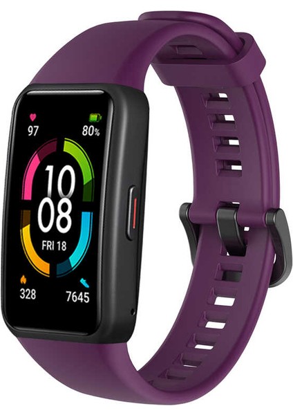 Huawei Band 6 Kordon 1-1 Uyumlu Silikon Kopçaklı Kordon Mürdüm
