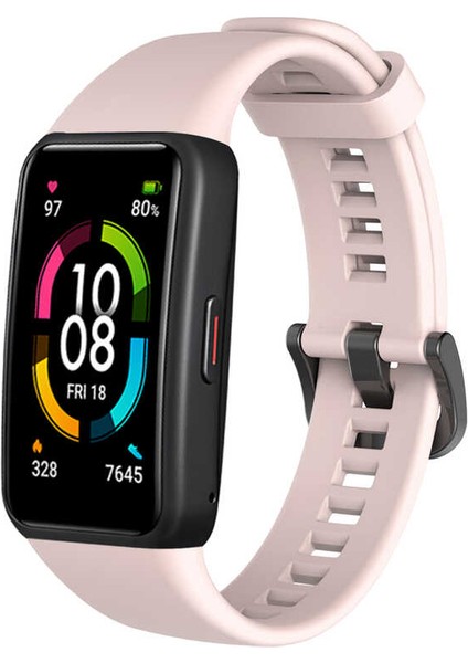 Huawei Band 6 Kordon 1-1 Uyumlu Silikon Kopçaklı Kordon Açık Pembe