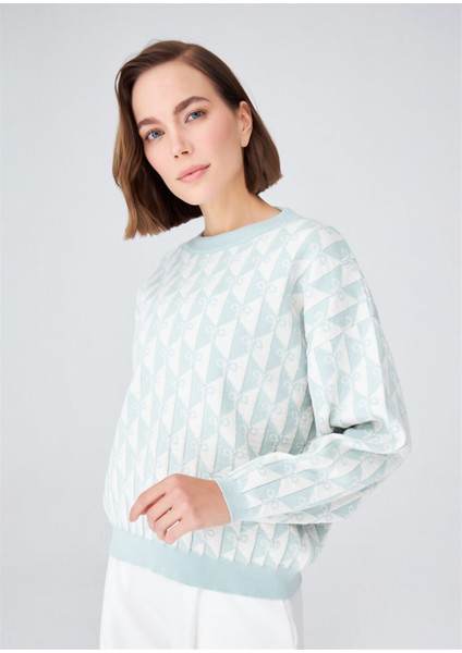 Bol Kesim Bisiklet Yaka Kadın Triko Kazak Buz Yeşili modelleri