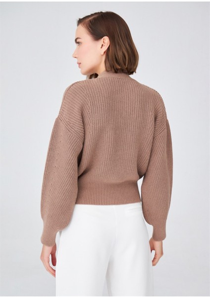 Selanik Örgü Pamuk V Yaka Kalın Hırka Camel Melanj indirimleri