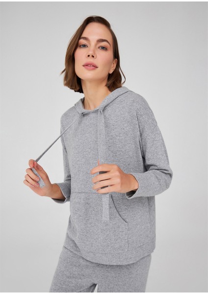 Kaşmir Karışım Kapşonlu Bol Kesim Kadın Triko Kazak Gri Melanj fiyatları