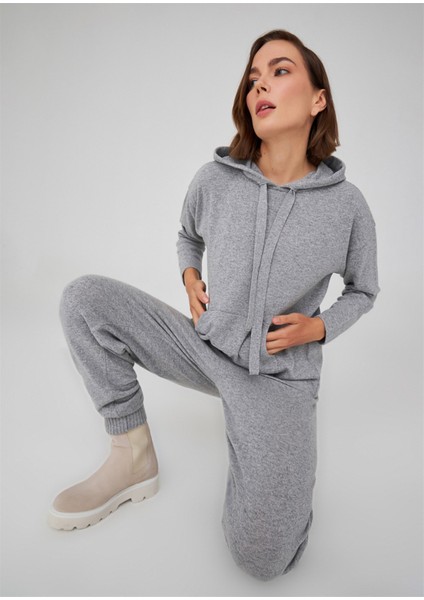 Kaşmir Karışım Kapşonlu Bol Kesim Kadın Triko Kazak Gri Melanj modelleri