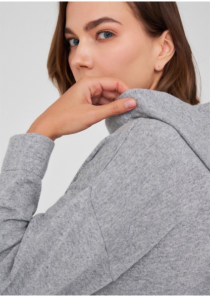Kaşmir Karışım Kapşonlu Bol Kesim Kadın Triko Kazak Gri Melanj indirimleri