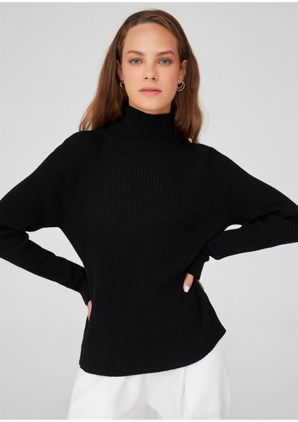 Fit Kalıp Balıkçı Yaka Kaşmir Kadın Triko Kazak Siyah modelleri