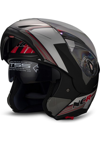 Çene Açılır Kask Vizörlü Kırmızı-Siyah L Beden Ece Belgeli modelleri