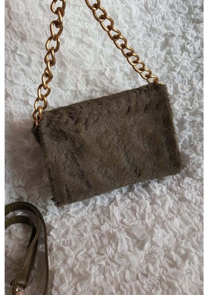 Zincir Detaylı Peluş Kadın Postacı Çanta - Liva - Haki fiyatları