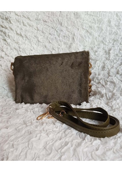 Zincir Detaylı Peluş Kadın Postacı Çanta - Liva - Haki modelleri