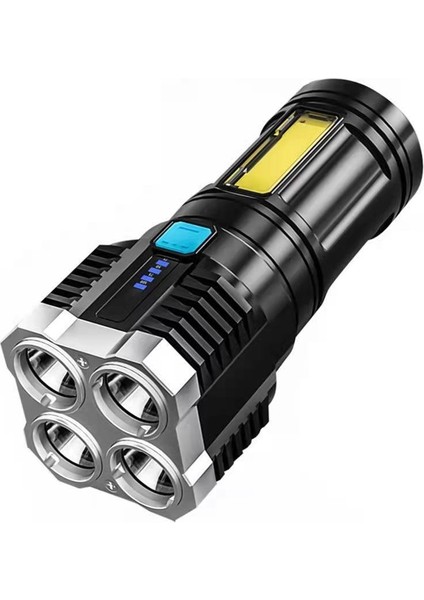 S03 4 x Smd 3030 + Cob Güçlü Işık USB Şarj Edilebilir LED El Feneri-Siyah