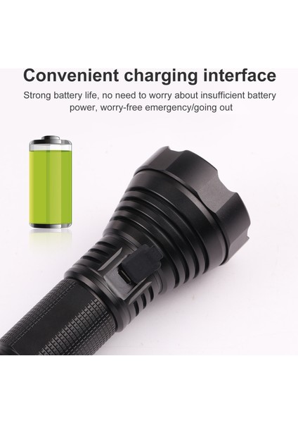 Alüminyum Alaşım El Feneri USB Şarj Edilebilir-Siyah