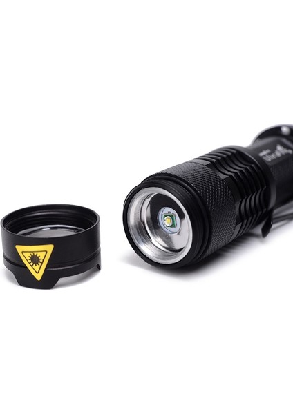 2 Adet Mini Zoom LED El Feneri Çift Amaçlı Geri Çekilebilir El Feneri-Siyah