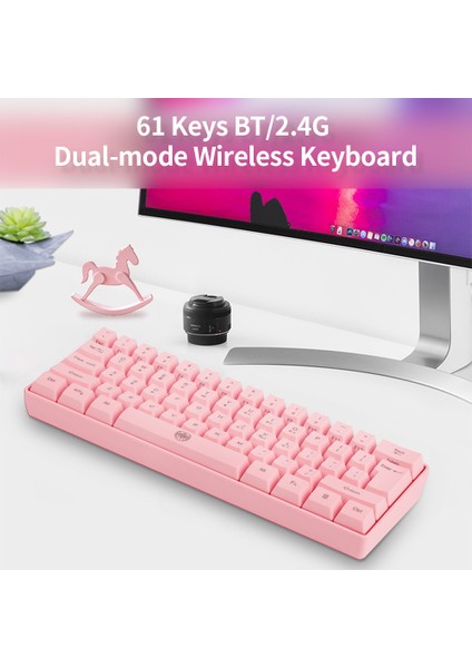 Kablosuz Klavye 61 Tuşlu Bt+2.4g Rgb Arka Işık Efektli (Yurt Dışından)